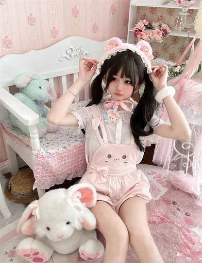 Pink Shorts Bunny/Brown Bear Overalls Bubble