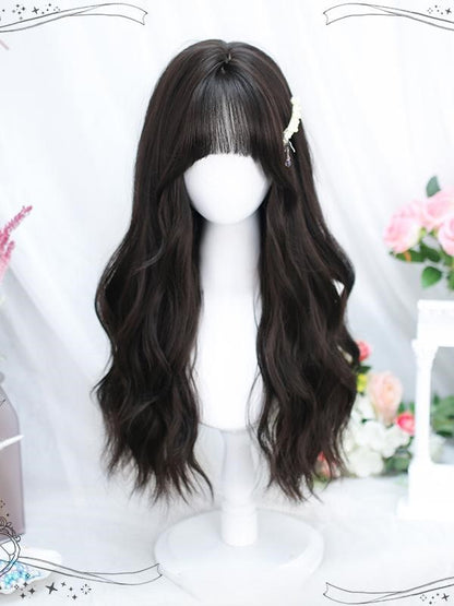 Wig With Black/Brown Long Bangs Wavy
