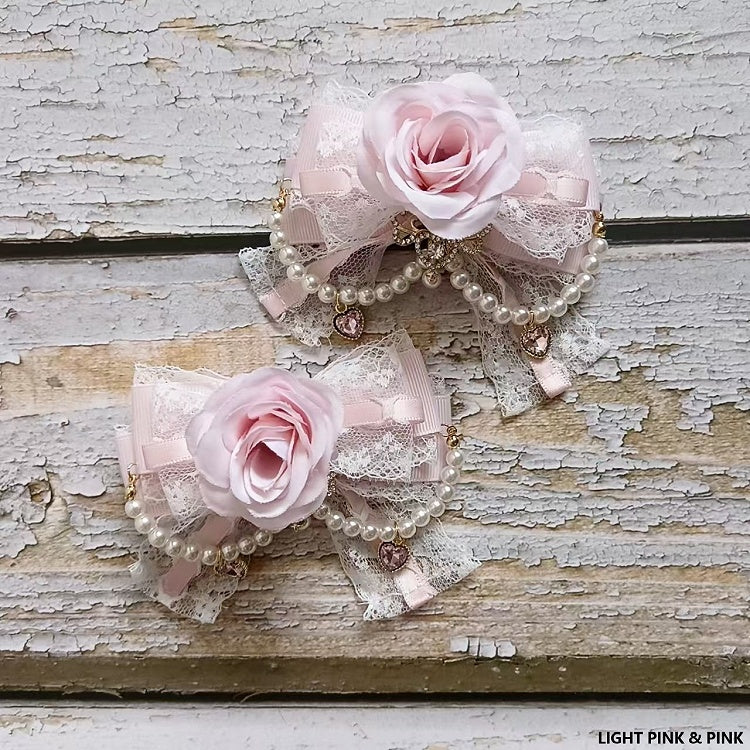 Floral Color Kei Pearl Hairclip 6 Options Chain Jirai Bowknot