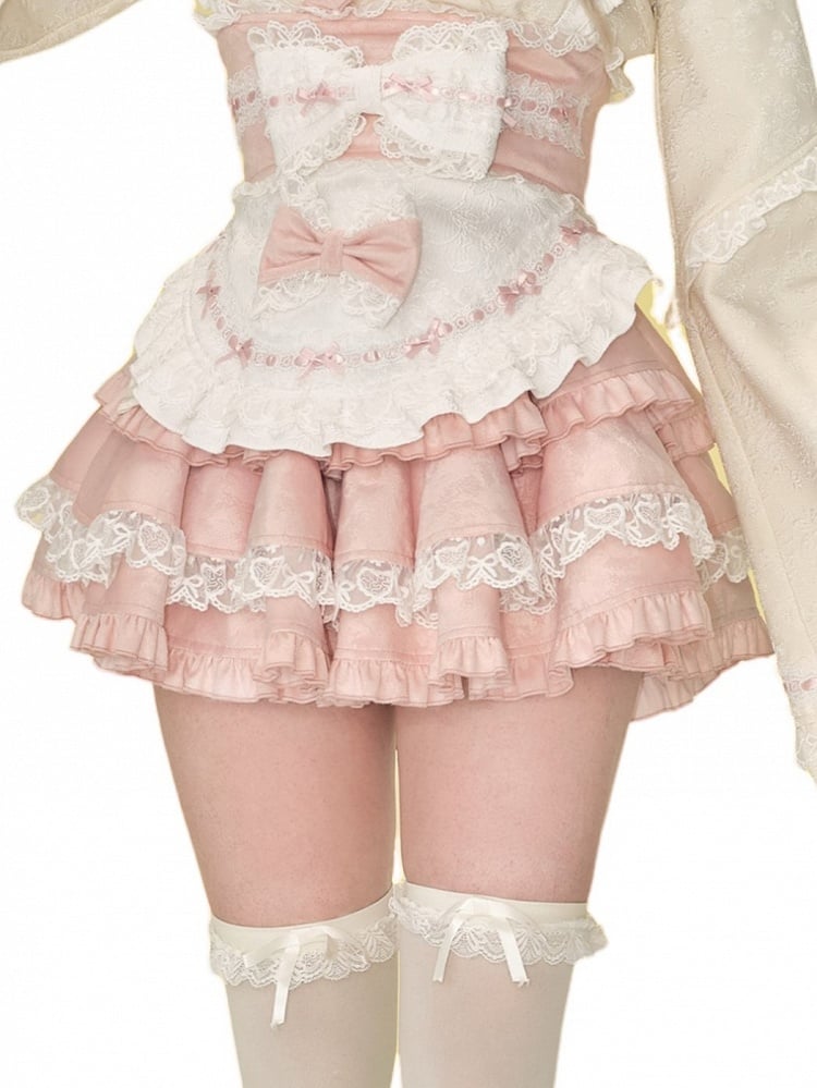 Pink Bow with Trim Lace Tiered Accents and Skirt Sweet