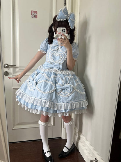 Robe OP "Old School" en dentelle oreilles de lapin bleue