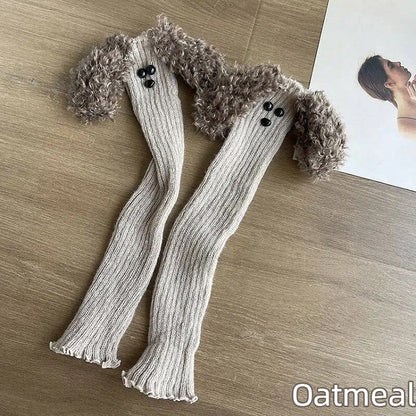 Leg Ribbed Warmers White Puppy Colors: Plush-Accented (4