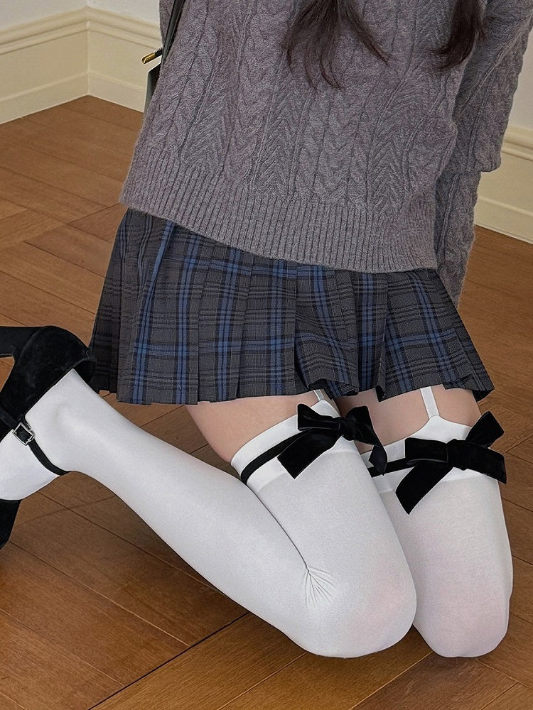 White/Black Sweet Suspender Tights With Bow