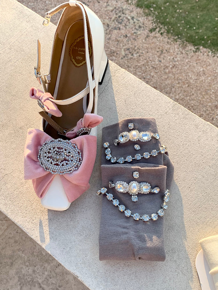 with Rhinestone Socks Decoration Black/White/Gray Chain Calf