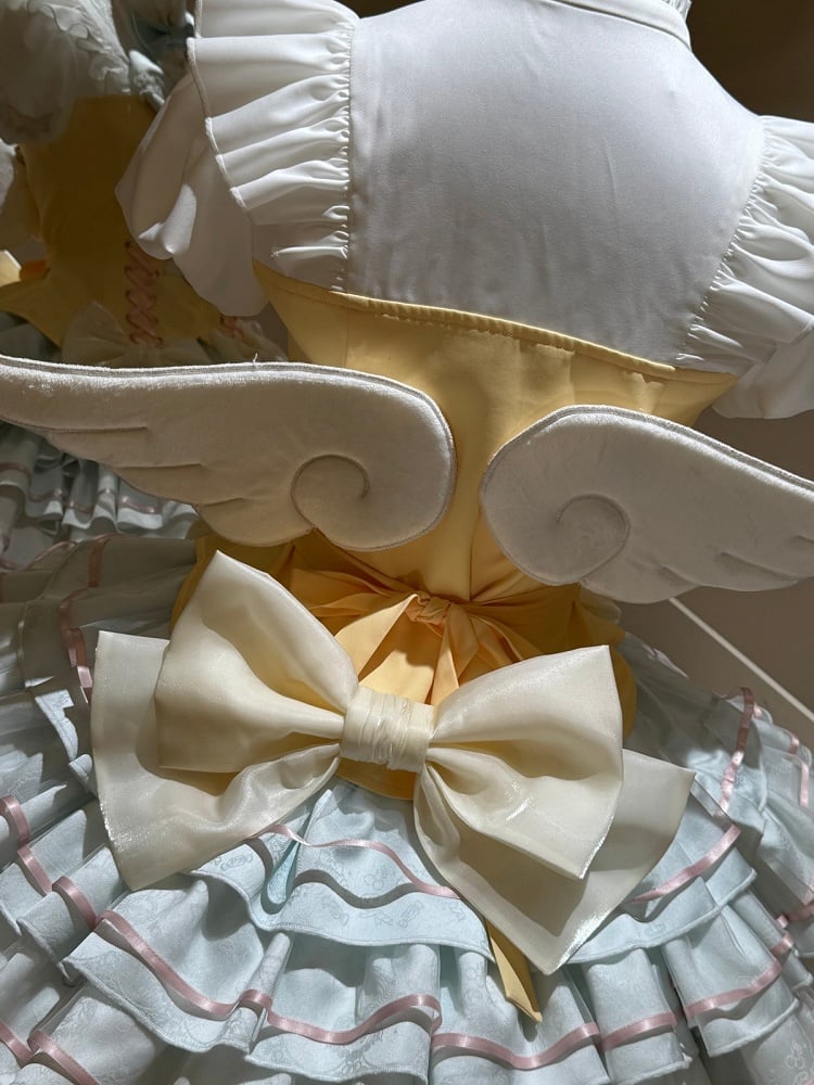 Bear Angel Lolita Full Set: Short-Sleeve Top, Ruffle Skirt, Wings & Bow - Sweet Dream Box