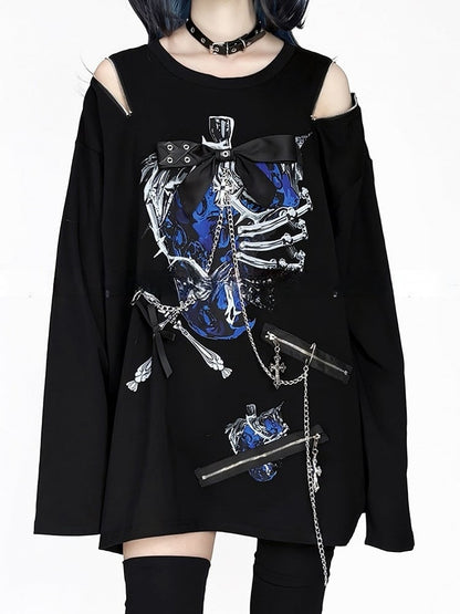 Zip-ShoulderHardware BlackWhite/BlackBlue Convertible Accentsin Print Topwith StrawberryRibcage