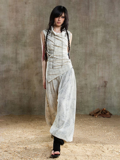 Vest Neckline Punk Apricot Multi-Wear with Zipper Drawstring Collar Asymmetrical