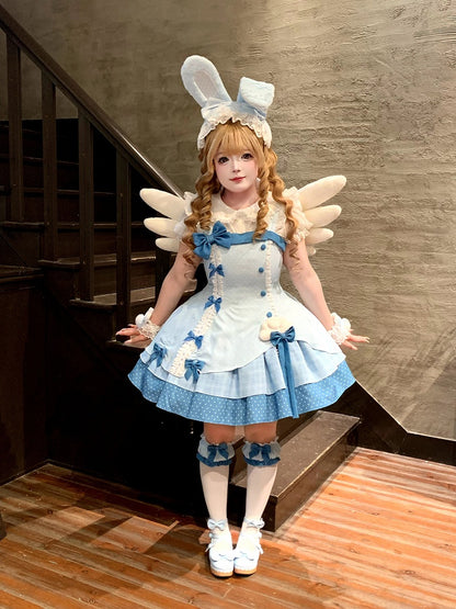Blue Polka Dot Ruffled Sweet Lolita Jumper Skirt - Sweetheart Dream