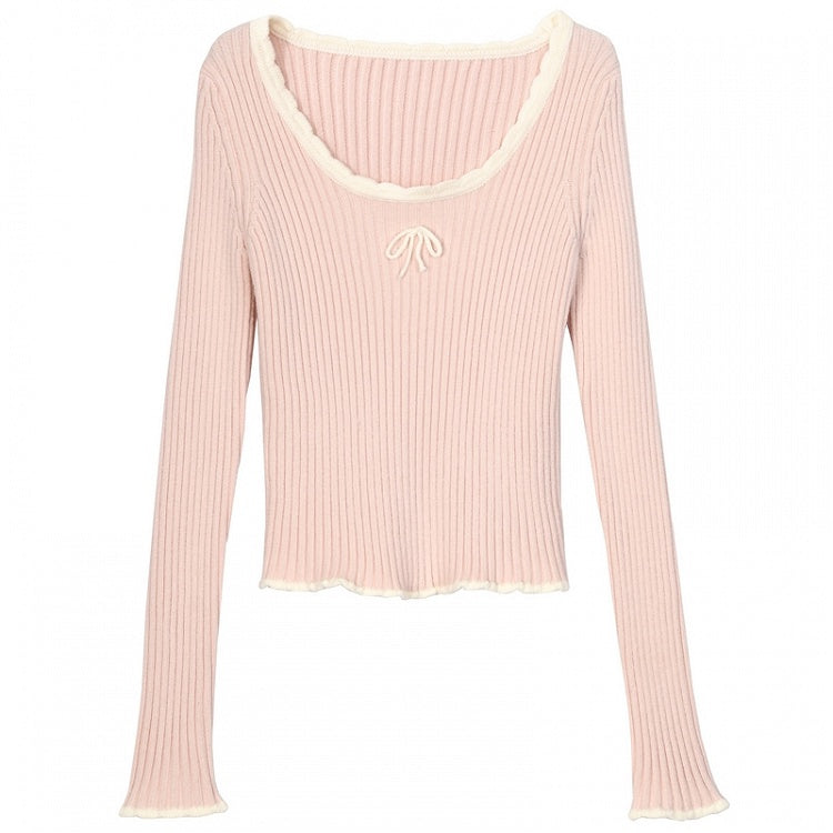 Rosa Strickoberteil mit Rundhalsausschnitt und schmaler Passform