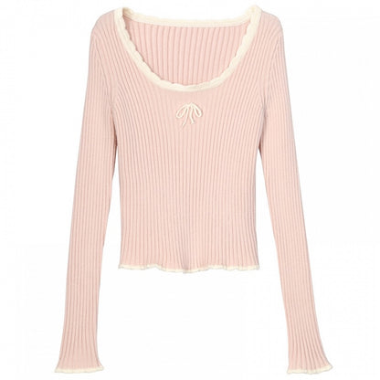 Rosa Strickoberteil mit Rundhalsausschnitt und schmaler Passform