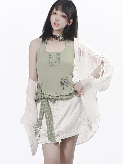 White Chiffon Long Sleeve Shirt with Side Cutouts - PINK SAVIOR