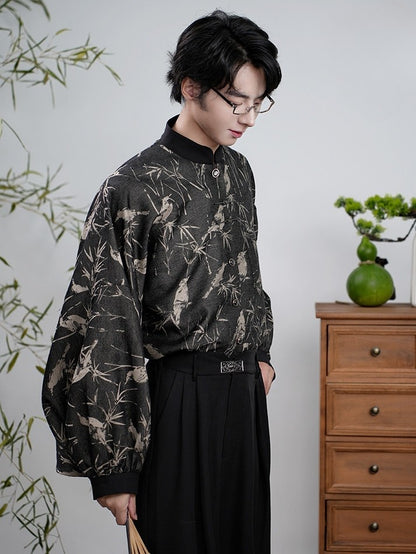 Black Banded Unisex Collar Han-inspired Blouse -