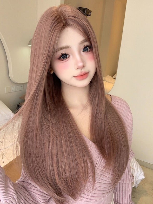 Länge 63CM Rosa Glatte Perücke