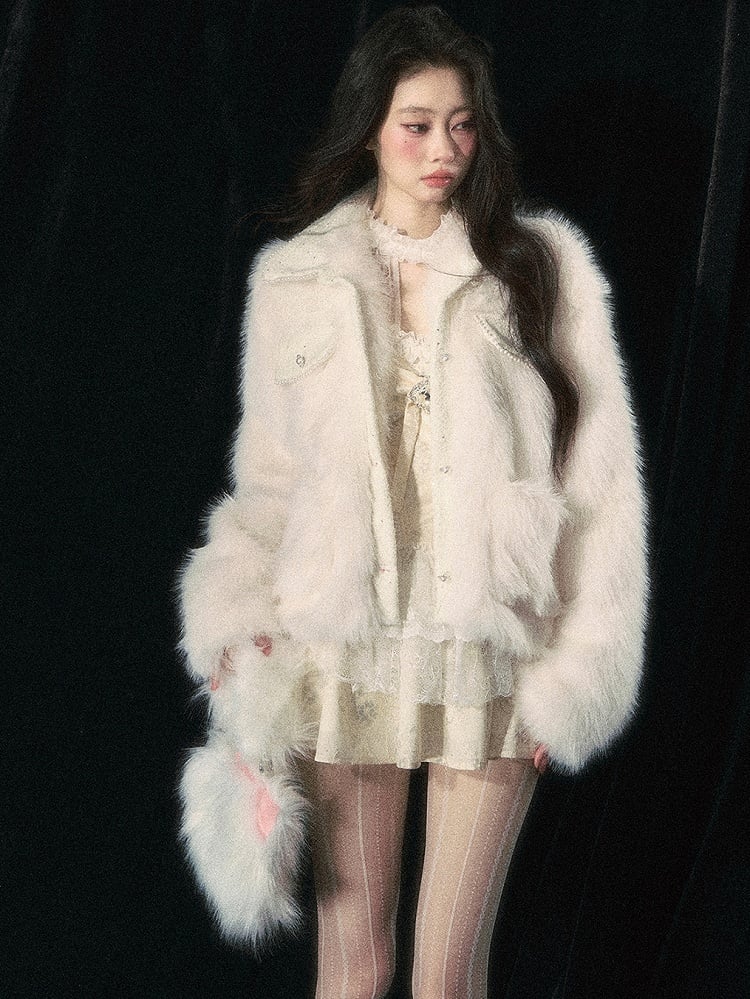 Beige Kunstpelzjacke