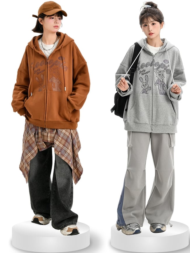 Zootopia Judy und Nick Print Grauer Reißverschluss-Hoodie