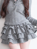 Jirai Skirt Knit Ruffle Multi-Layered Gray Kei