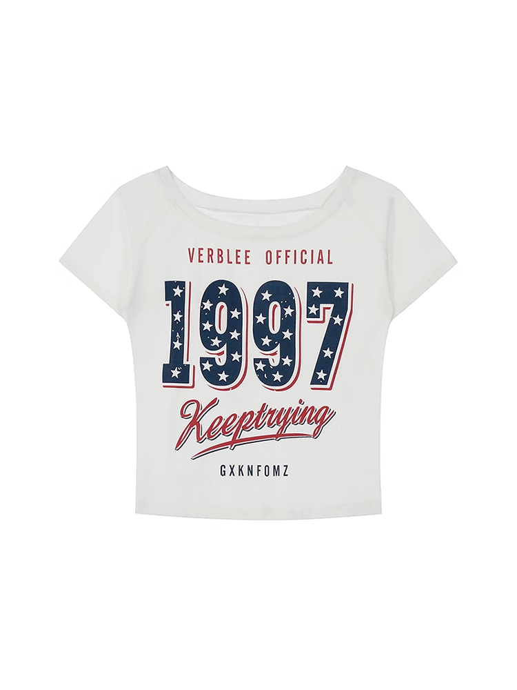 ホワイトネック ヴィンテージ ラウンド アシンメトリーネックライン ナンバープリント