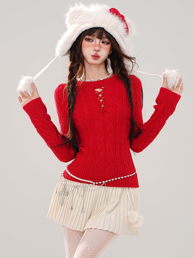 Grauer Slim-Fit-Pullover mit Rundhalsausschnitt und Cut-Out-Detail