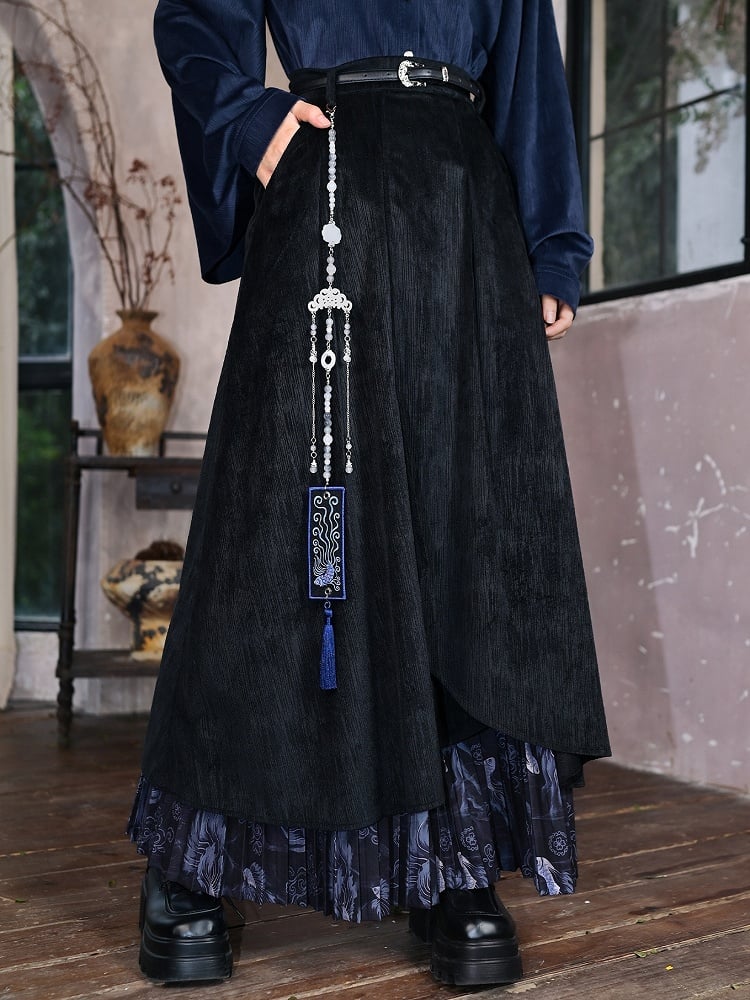 Hem - Double Black Layered Skirt Cheongsam Goth