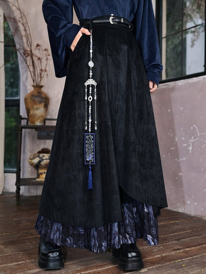 Hem - Double Black Layered Skirt Cheongsam Goth