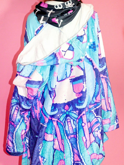 Bärendruck Blau Y2K Cartoon Jacke Blaubeere Kapuze