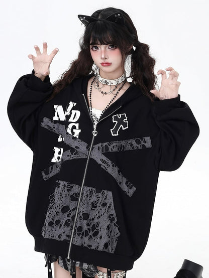 Kitten-Themed Hoodie Patches Jacket Bittersweet - Cross