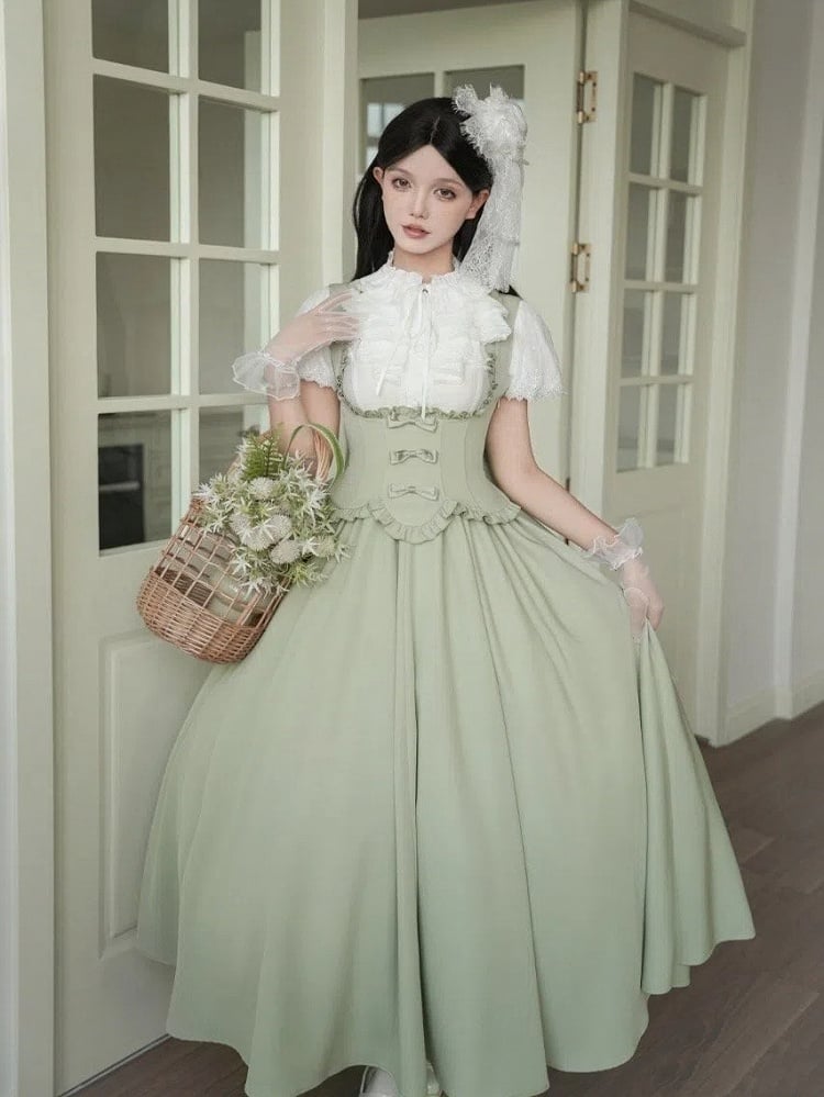 Rüschenbesatz Pullover Rand grün Büste gewellt elegante Rock Kleid Lolita unter klassischen