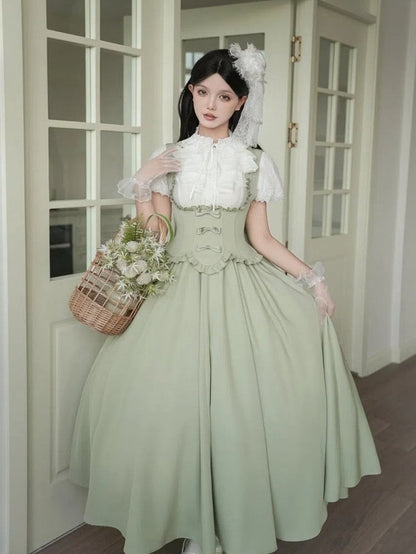 Rüschenbesatz Pullover Rand grün Büste gewellt elegante Rock Kleid Lolita unter klassischen