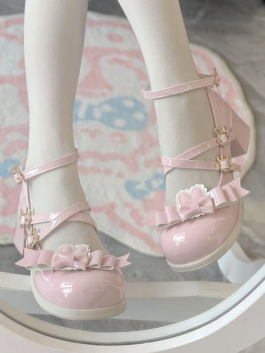 Mid-heel Themed in Pink with PU Bow Theme Rabbit Design Lolita Clasp Detachable Ear Shoes Sweet