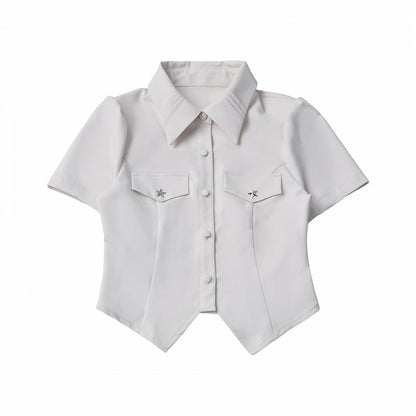 Beige Fitted Short Sleeve Shirt - PINK SAVIOR