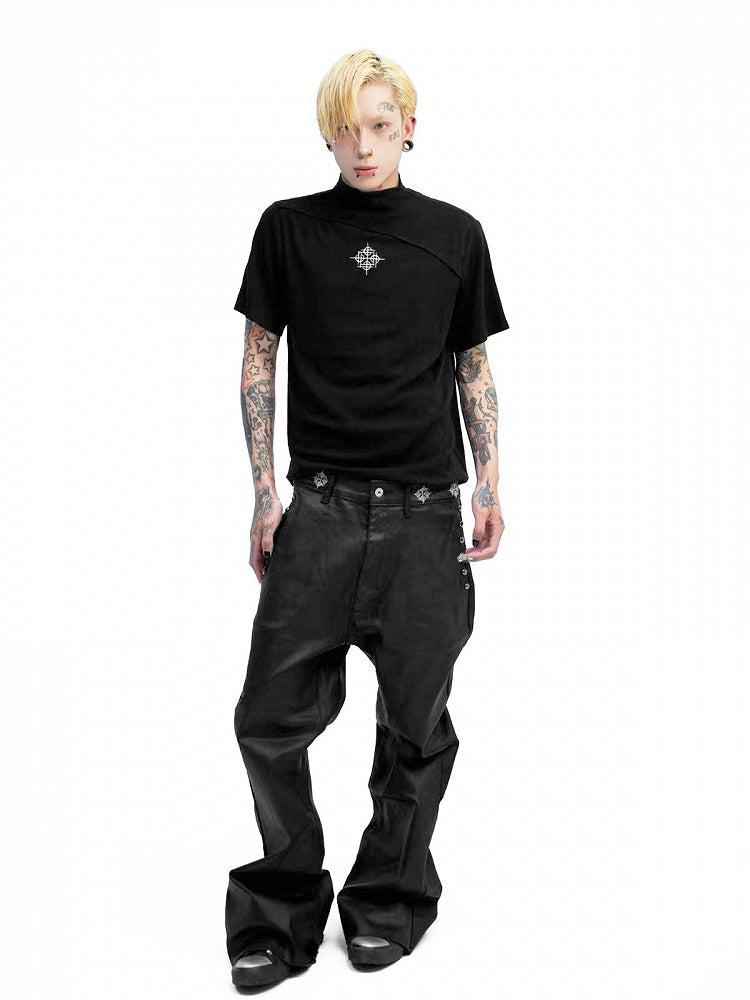 Unisex Black Cross-Collar Short-Sleeve Knitwear - DETW OnLine