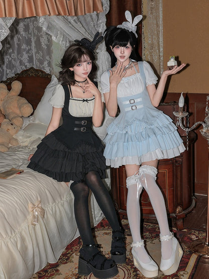 Black & White Striped Halter OP Dress with Necklace and Rabbit Hat - With PUJI