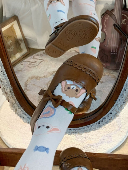 Round Janes Toe Hem Light Scalloped Mary Flat - Brown