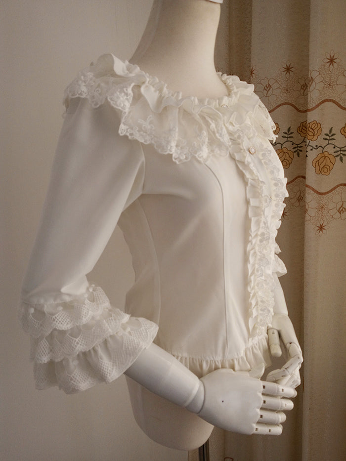 Vintage Round Neck 3/4 Trumpet Sleeve Lolita Blouse