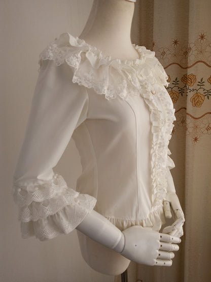 Vintage Round Neck 3/4 Trumpet Sleeve Lolita Blouse