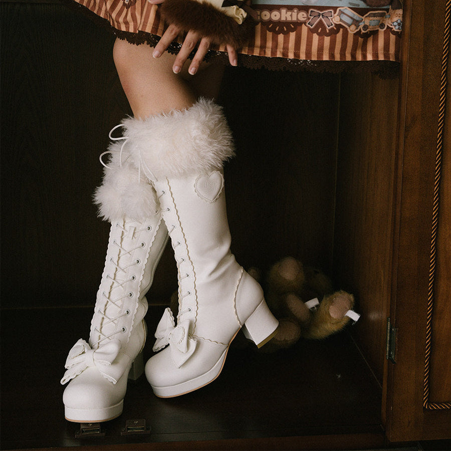 Top Boots Hybrid Elegant Brown Winter Lolita Bow