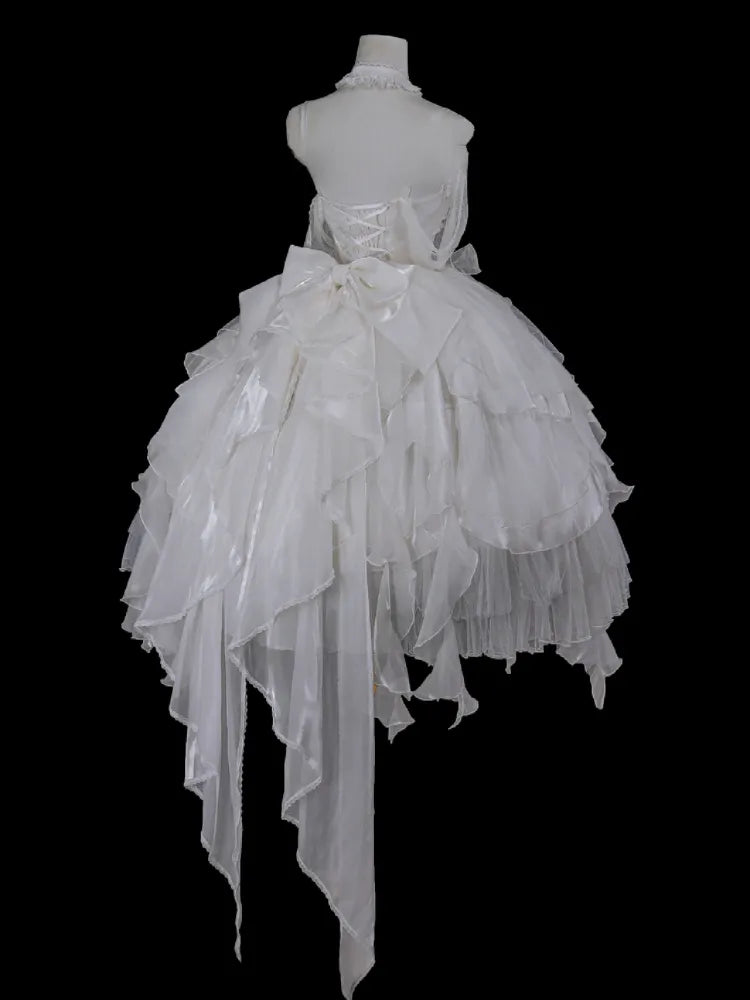 JSK カスケードコルセット レイヤード プリンセス ホワイト シロ フリル ロリータ スカート トリム ドレス
