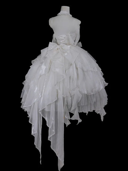 JSK カスケードコルセット レイヤード プリンセス ホワイト シロ フリル ロリータ スカート トリム ドレス