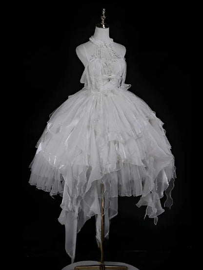 JSK カスケードコルセット レイヤード プリンセス ホワイト シロ フリル ロリータ スカート トリム ドレス