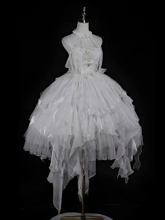 JSK Kaskadenkorsett, mehrlagiges Prinzessinnenkleid in Weiß mit Shiro-Rüschen und Lolita-Rockbesatz