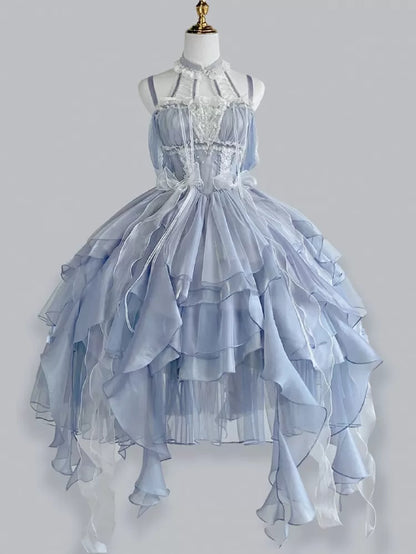 Kleid Cascading Blue Fairy Dusty JSK Rock Taille Prinzessin Lolita Korsett Lagenbesatz Rüschen