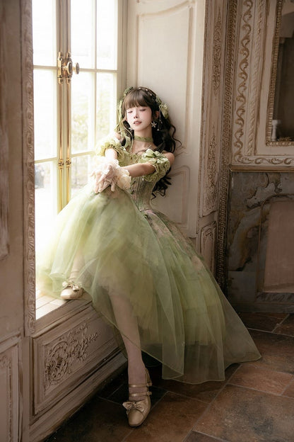 Green Oil Painting Lace-Up Corset Top - Nine Odes