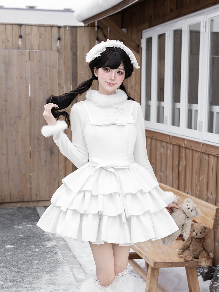 Warm Top Cuffs Knit Plush Autumn/Winter Neckline Lolita White for and