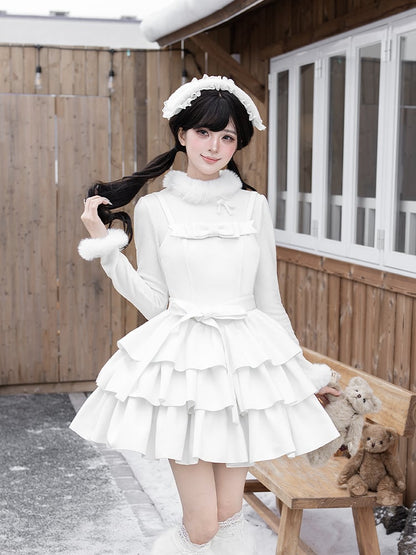 Warm Top Cuffs Knit Plush Autumn/Winter Neckline Lolita White for and