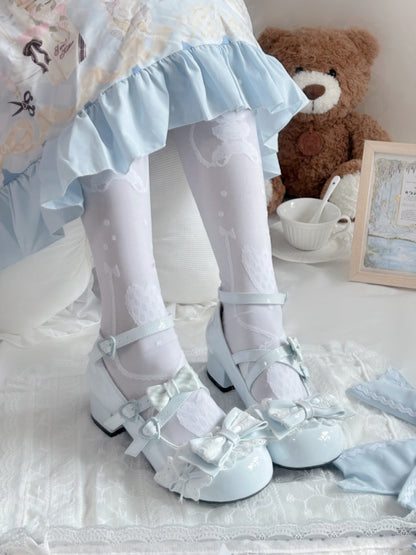 Blue Mid-heel Baby Lace Toe Sweet Round PU Lolita Janes in Mary -