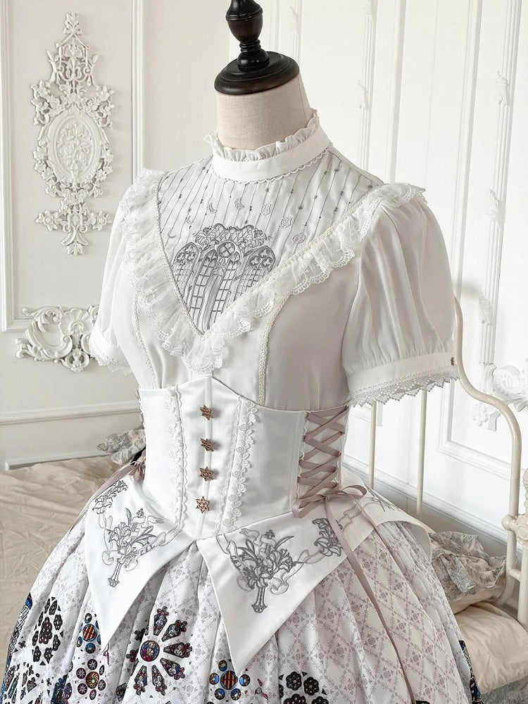 Trim Design Gothic Blouse Embroidered Lace with and White Lolita
