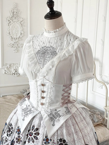 Trim Design Gothic Blouse Embroidered Lace with and White Lolita