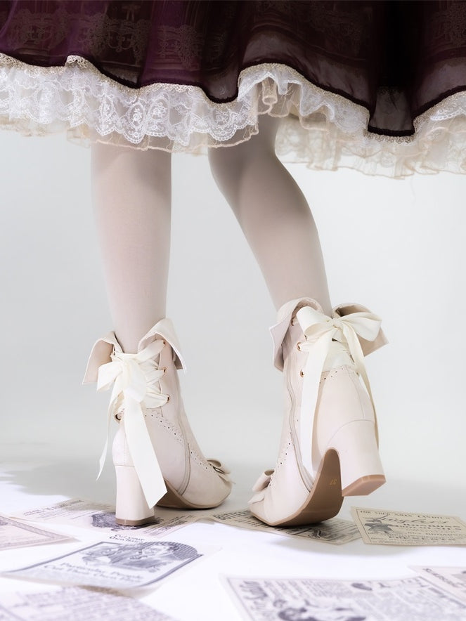 Inner Closure Shaft - Sophisticated Collapsible Top Bow Beige at Lolita Zip Boots with