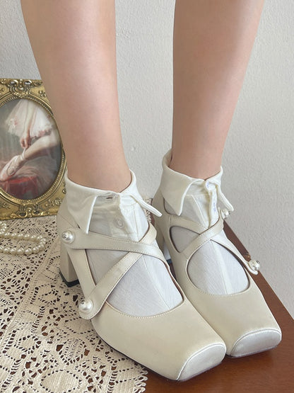 Button Socks Collar Design White/Black/Gray Turn-Down