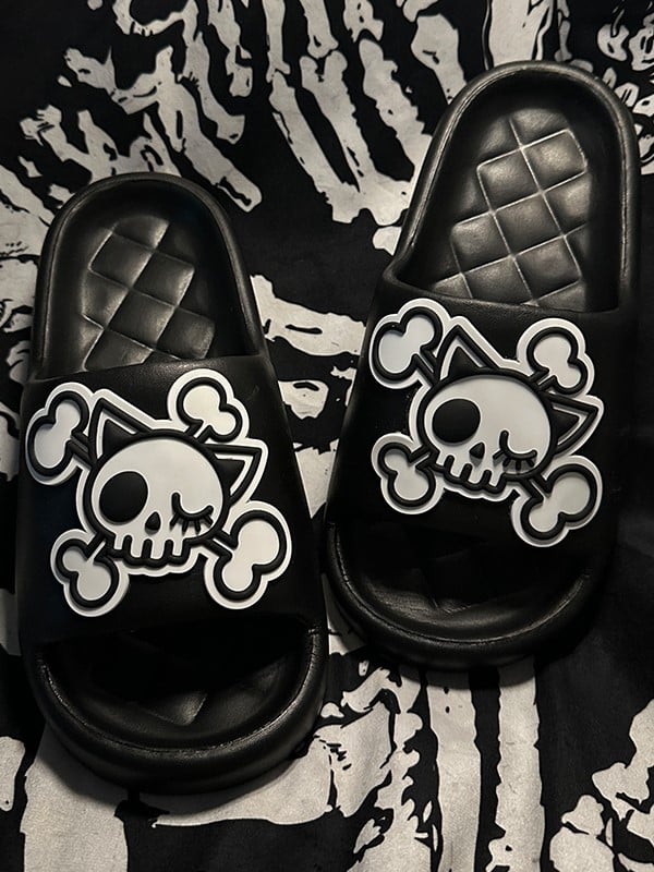 Weiße Gothic Sommer und Applikation Skelett Hausschuhe Schwarz